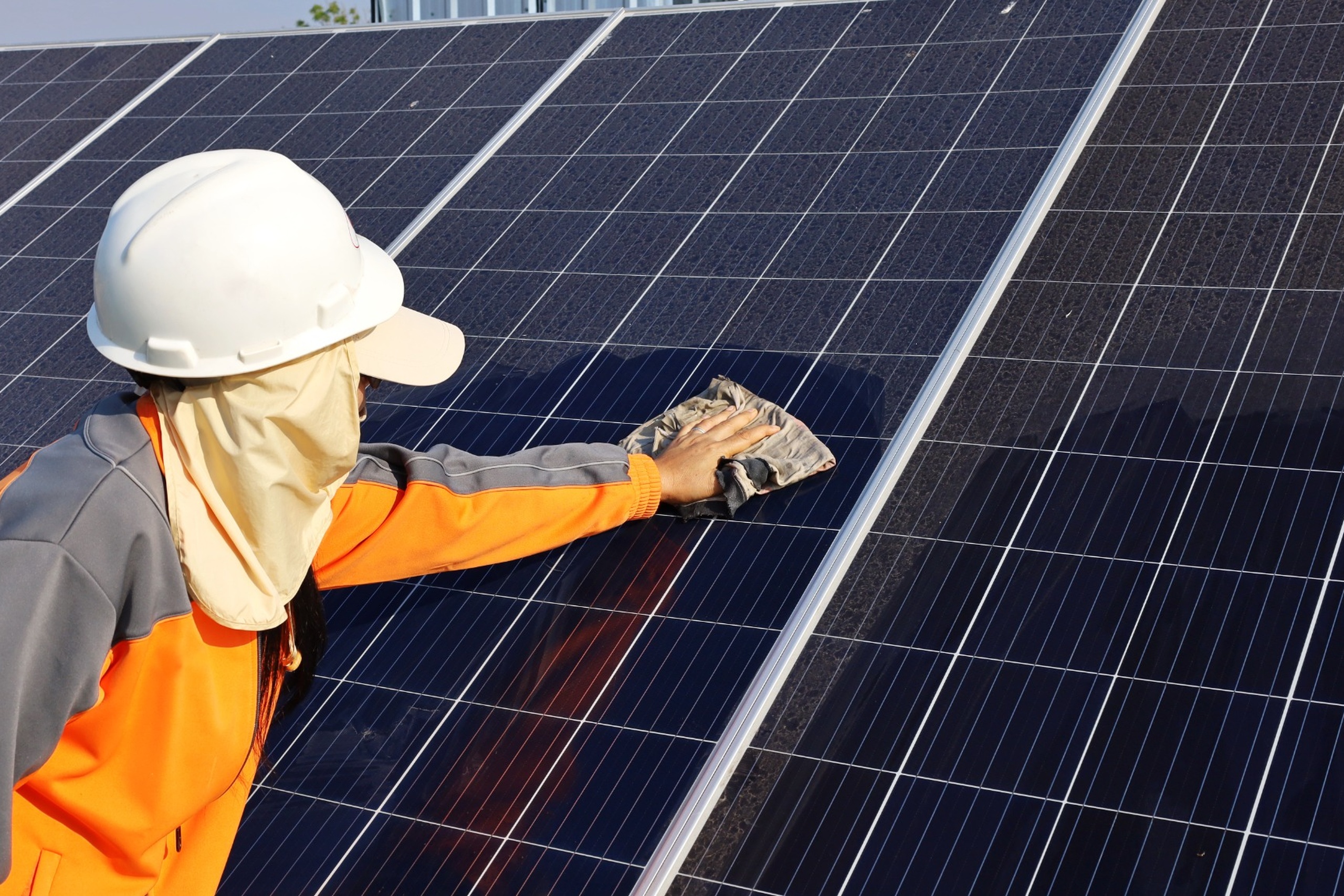 Residential solar power servicing and cleaning performed by an installation company PurePoint Energy to maintain home energy systems.